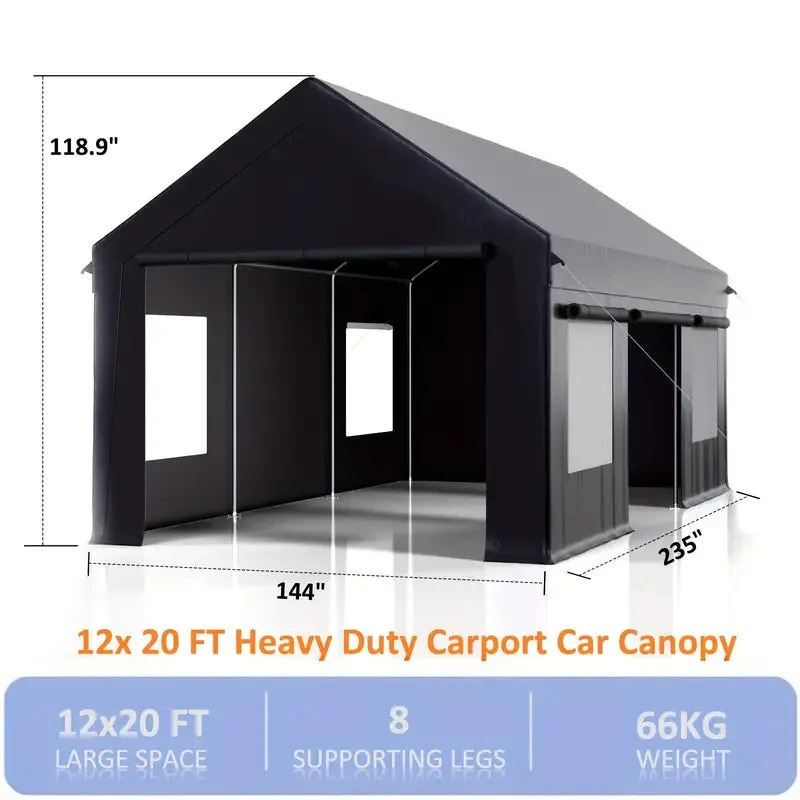 12'x20' Heavy-Duty Carport, Waterproof UV-Resistant Portable Garage Canopy