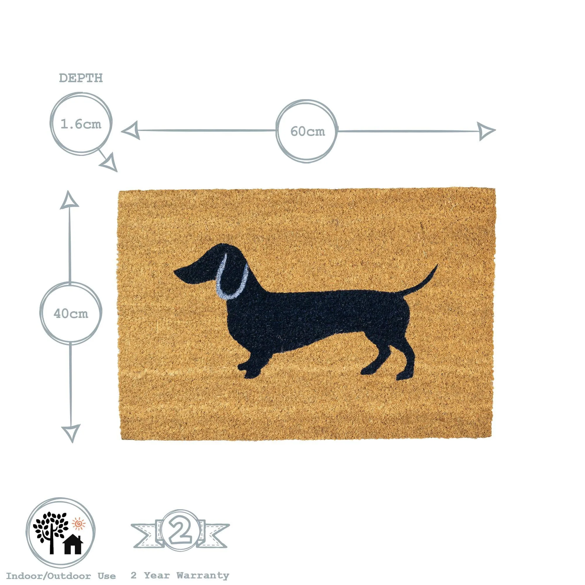 60cm x 40cm Sausage Dog Coir Door Mat - By Nicola Spring