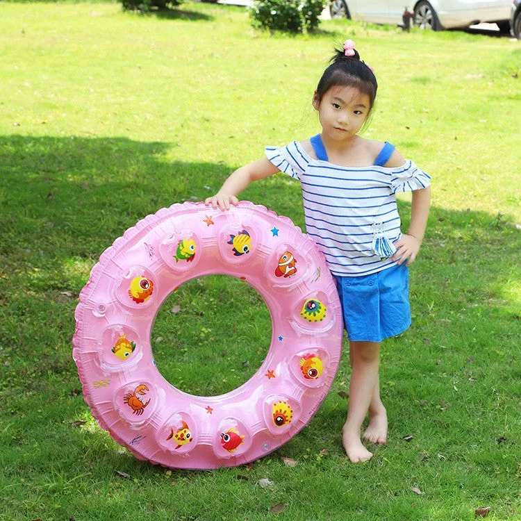 Cartoon Pattern Double Airbag Thickened Inflatable Swimming Ring Crystal Swimming Ring, Size:60 cm(Blue)