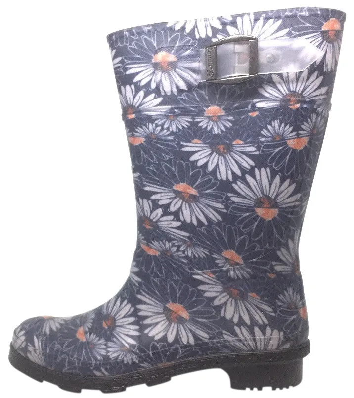 Kamik Daisies Jr Girl's Navy Daisy Print Adjustable Strap Waterproof Rain Boots