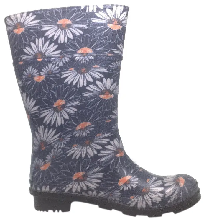 Kamik Daisies Jr Girl's Navy Daisy Print Adjustable Strap Waterproof Rain Boots