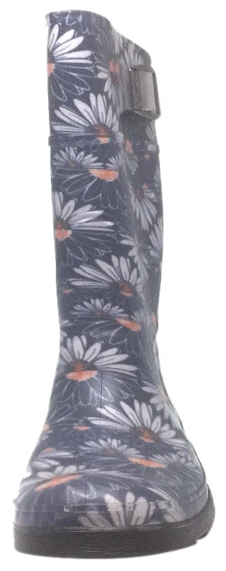 Kamik Daisies Jr Girl's Navy Daisy Print Adjustable Strap Waterproof Rain Boots