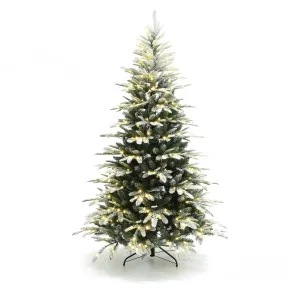 LuxenHome 7Ft Pre-Lit Flocked Fraser Fir Slim Artificial Christmas Tree