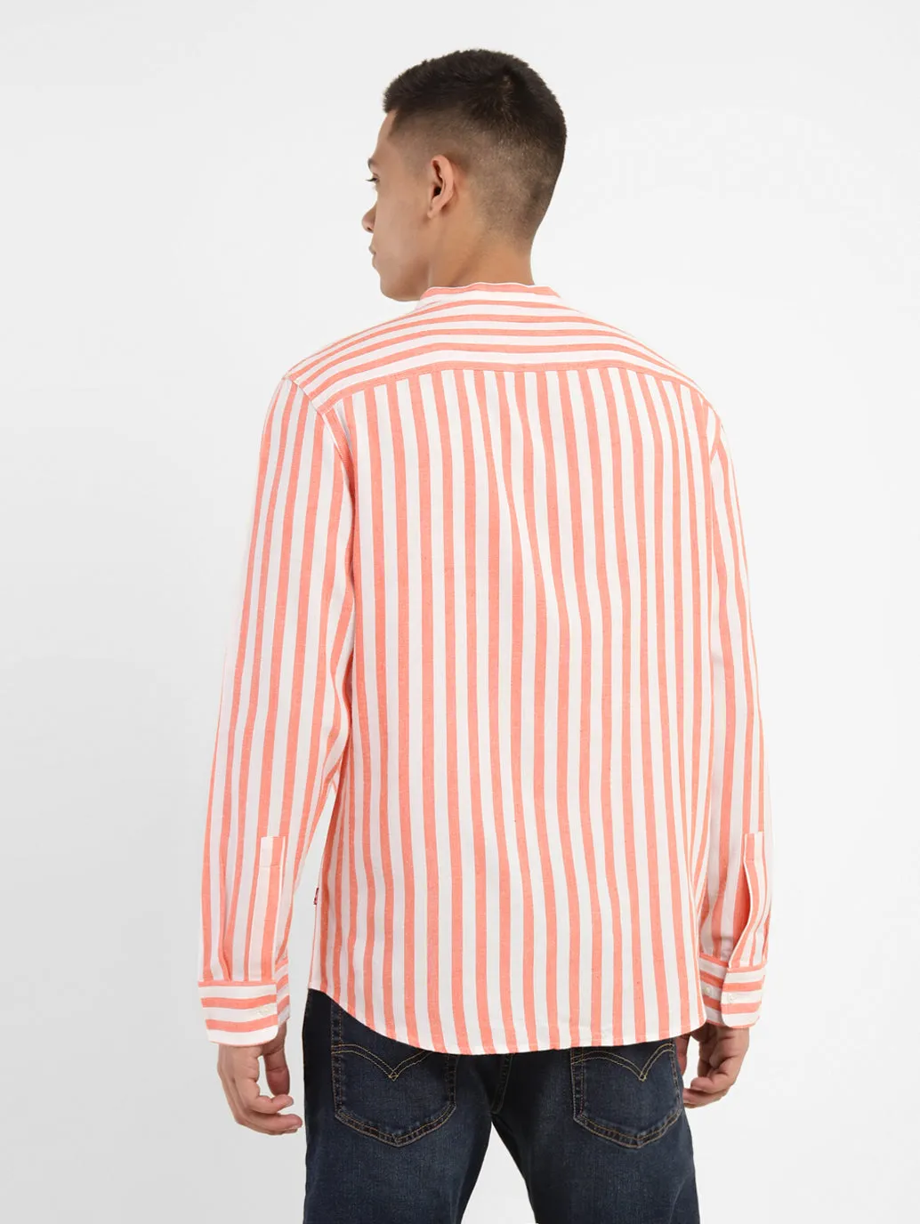 Men's Striped Band Neck Shirt