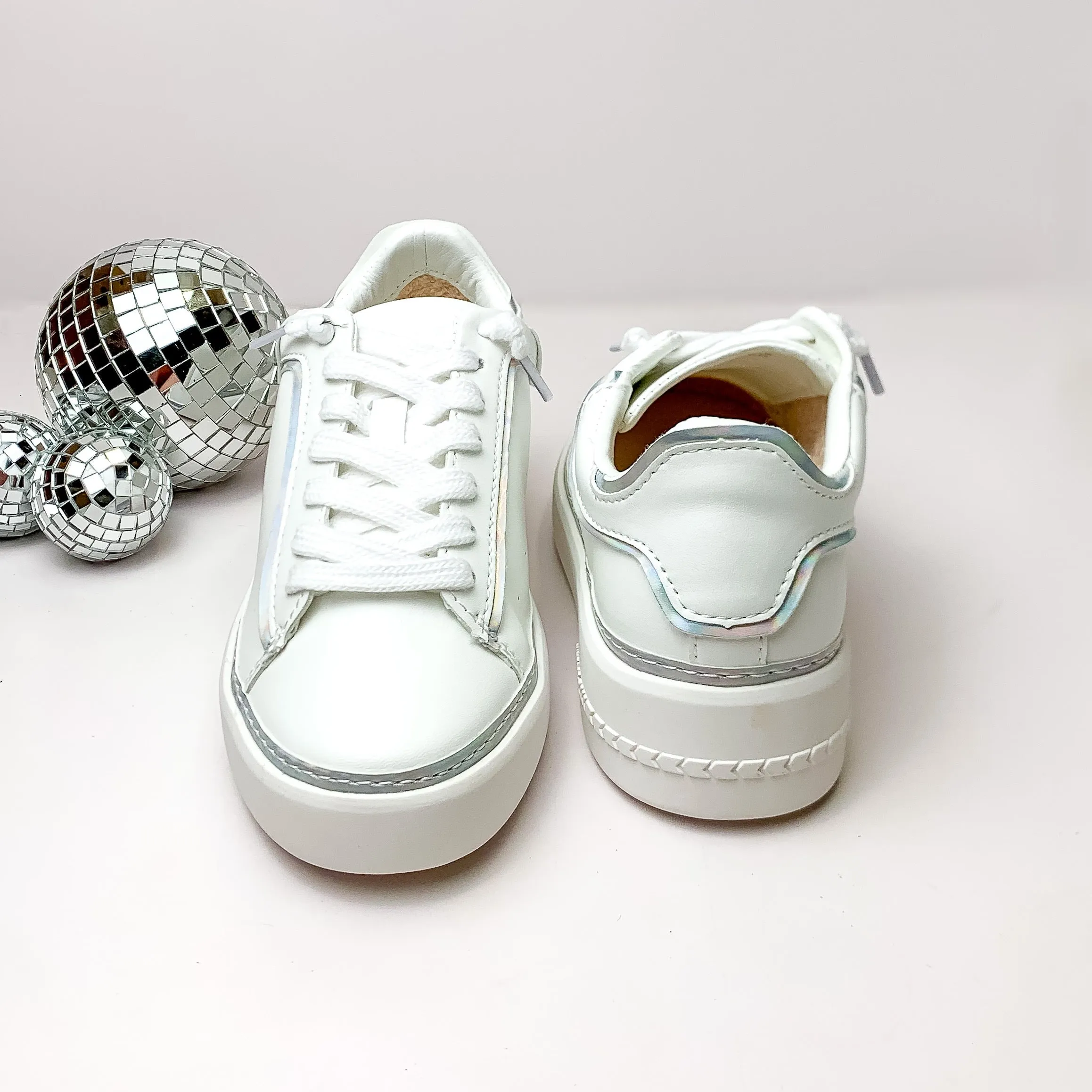 Vintage Havana | Reflection Sneakers with Silver Iridescent Outline in White