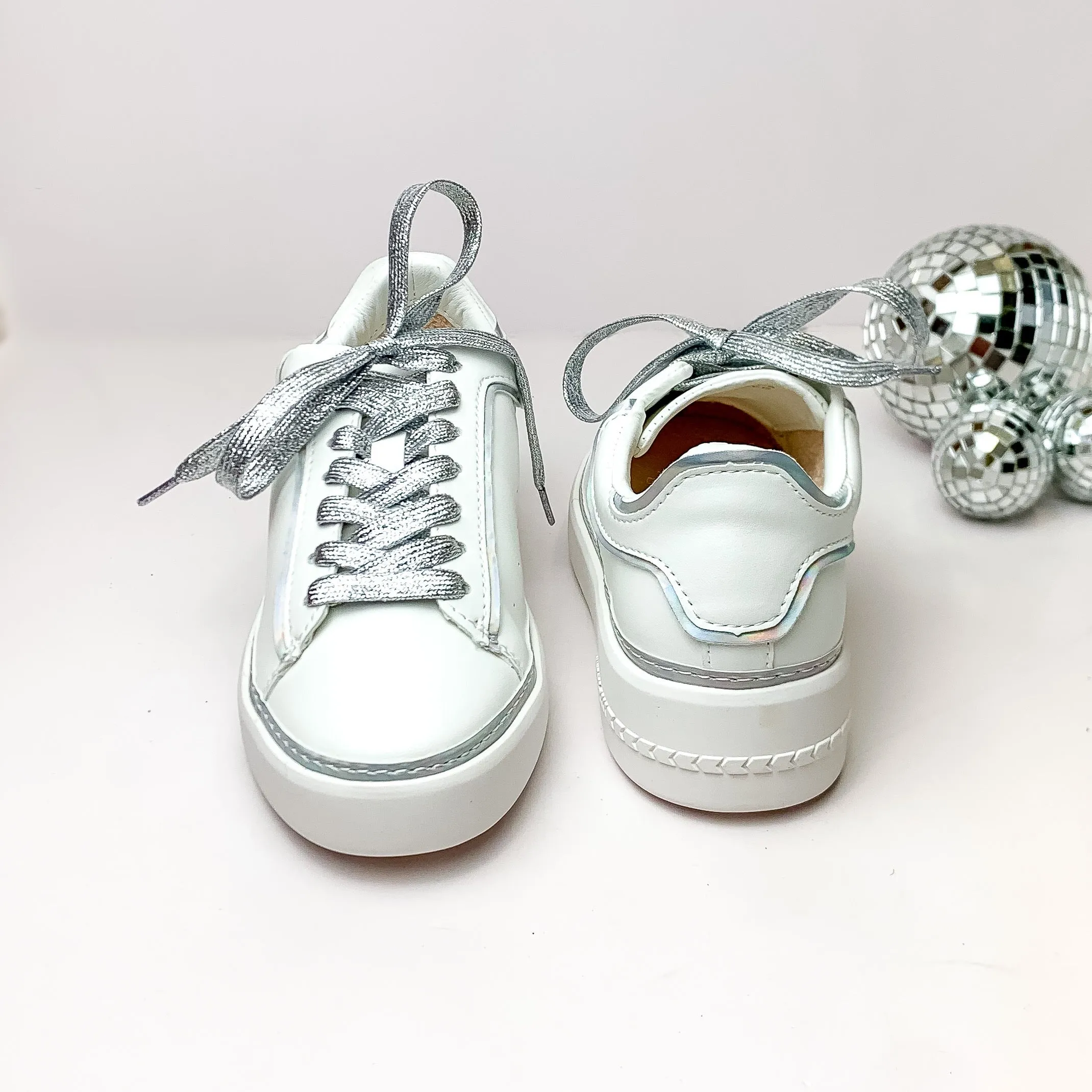 Vintage Havana | Reflection Sneakers with Silver Iridescent Outline in White