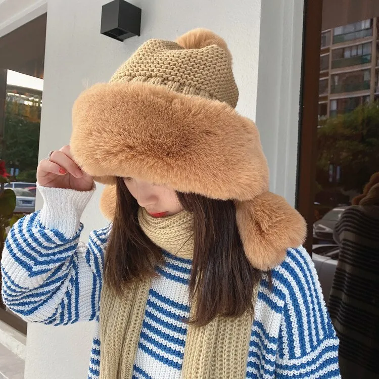 Winter Women's Bomber Hat with Pompom Ponytail Faux Fox Fur Earflap Hats Warm Soft Russian Ushanka Thicken Trapper Snow Ski Cap