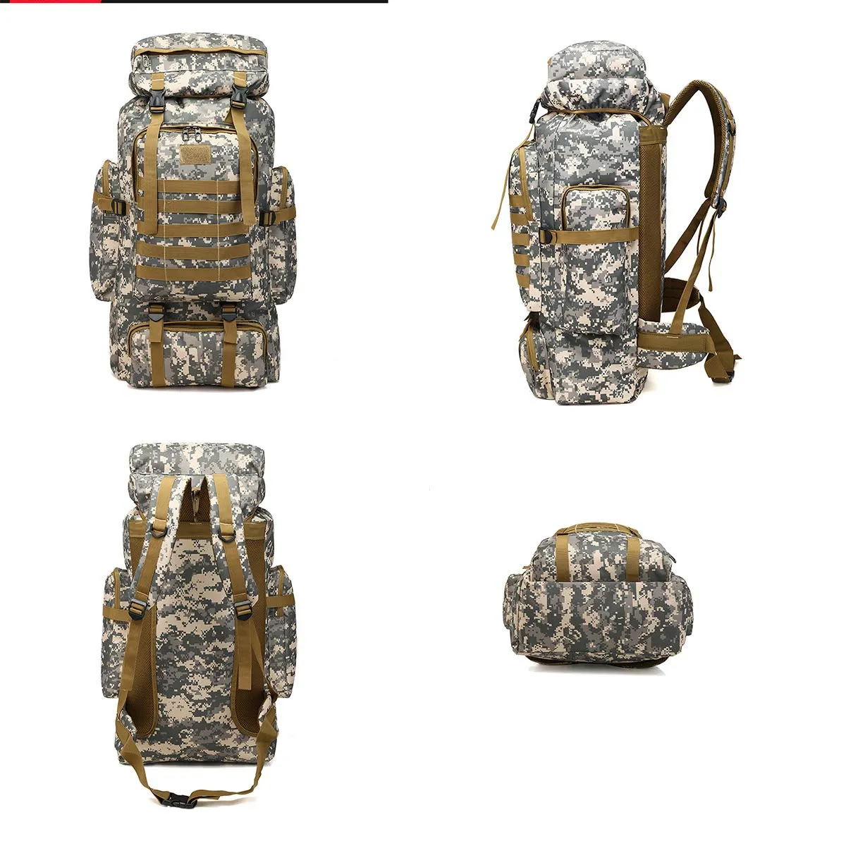 WintMing 70L Large Camping Hiking Backpack Tactical Military Molle Rucksack for Trekking Traveling Oxford Waterproof Mountaineering Pack Large Daypack for Men (Camouflag-B)