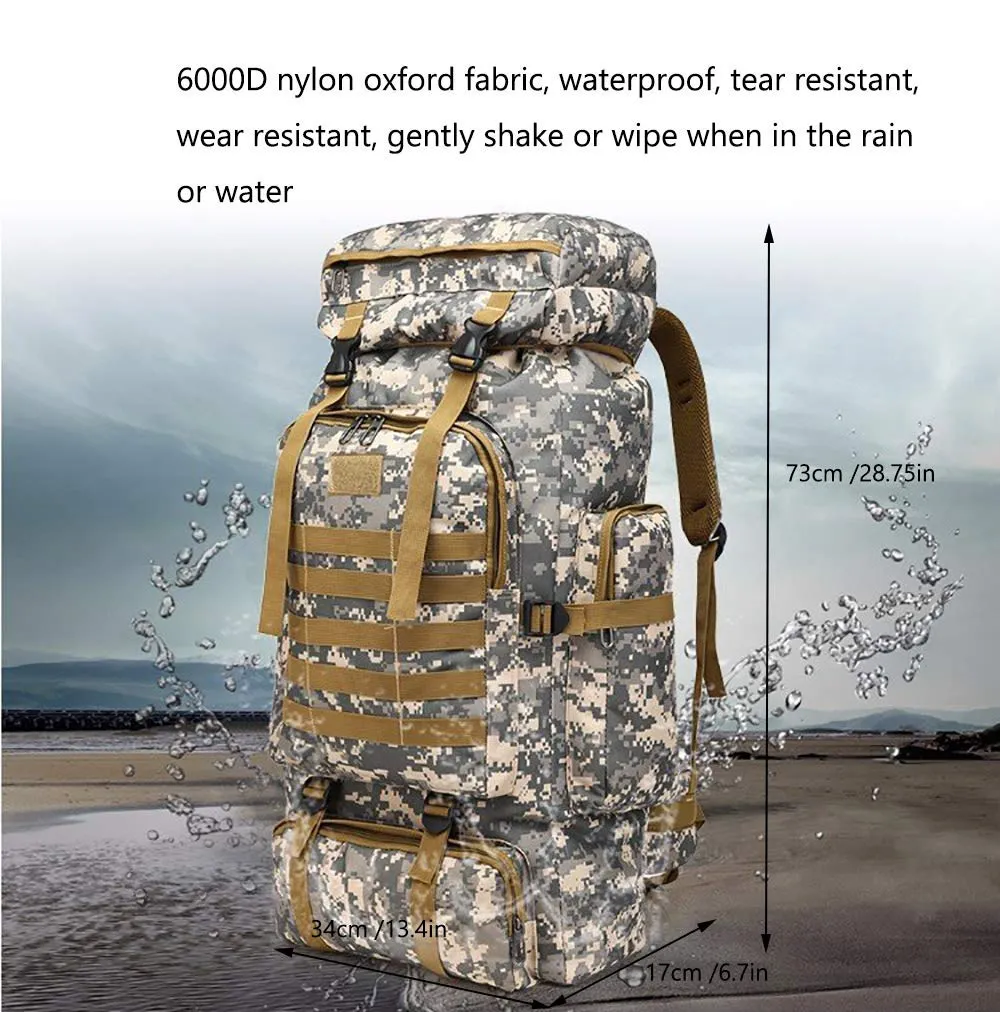 WintMing 70L Large Camping Hiking Backpack Tactical Military Molle Rucksack for Trekking Traveling Oxford Waterproof Mountaineering Pack Large Daypack for Men (Camouflag-B)